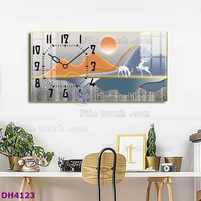 Tải file File tranh đồng hồ tráng gương hươu nai hiện đại FDH4123 (gốc) làm file in ấn