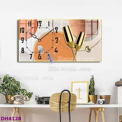 Download file gốc File tranh đồng hồ tráng gương hươu nai hiện đại FDH4128 (in lụa) cao cấp