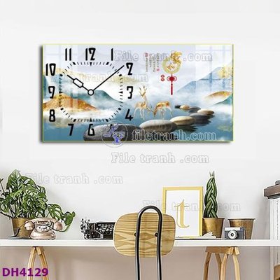 File gốc File tranh đồng hồ tráng gương hươu nai hiện đại FDH4129 (chuẩn màu) cho in offset
