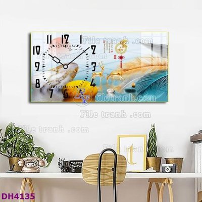 File gốc File tranh đồng hồ tráng gương hươu nai hiện đại FDH4135 (ảnh chi tiết) để in lụa