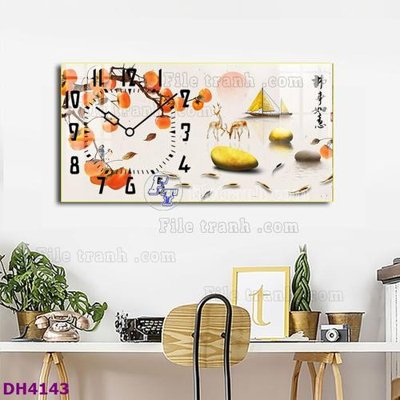 File in trần File tranh đồng hồ tráng gương hươu nai hiện đại FDH4143 (bản gốc 3D) sống động