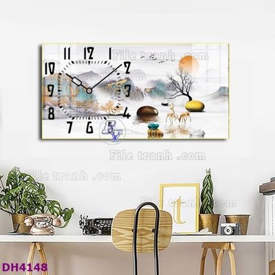 Tải file gốc File tranh đồng hồ tráng gương hươu nai hiện đại FDH4148 (in không vỡ ảnh)