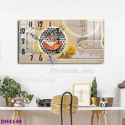 File tranh File tranh đồng hồ tráng gương hươu nai hiện đại FDH4149 (bản gốc) trang trí văn phòng