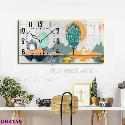 File gốc File tranh đồng hồ tráng gương hươu nai hiện đại FDH4150 (in lụa) chi tiết cao