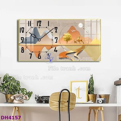 File ảnh gốc File tranh đồng hồ tráng gương hươu nai hiện đại FDH4157 (chuyên in mica)