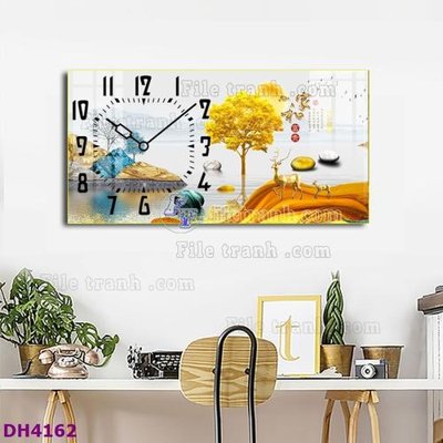 File ảnh File tranh đồng hồ tráng gương hươu nai hiện đại FDH4162 (gốc) cho trang trí nhà hàng