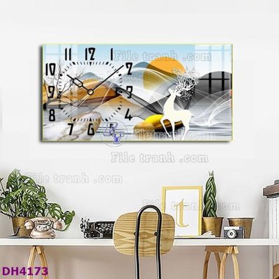 File ảnh File tranh đồng hồ tráng gương hươu nai hiện đại FDH4173 (gốc) cho trang trí nhà hàng