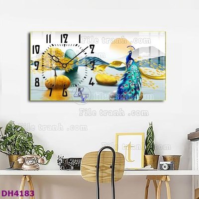 Download file gốc File tranh đồng hồ tráng gương hươu nai hiện đại FDH4183 (in mica) trong suốt