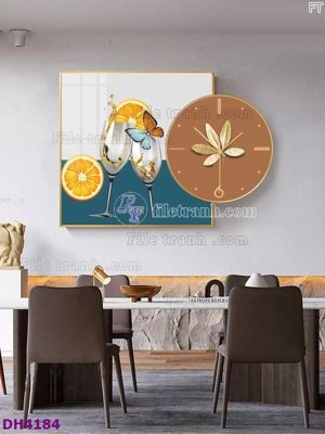 File in lụa File tranh đồng hồ tráng gương kiểu mới DH4184 (tân cổ điển) File tranh đồng hồ tráng gương kiểu mới DH4184