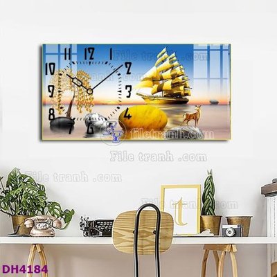 File in trần File tranh đồng hồ tráng gương hươu nai hiện đại FDH4184 (file gốc) phong thủy