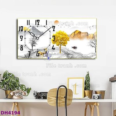 File tranh gốc in trần nhà File tranh đồng hồ tráng gương hươu nai hiện đại FDH4194 3D