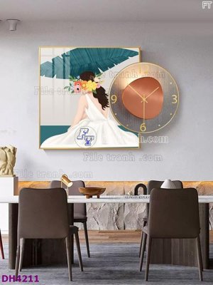 File tranh File tranh đồng hồ tráng gương kiểu mới DH4211 (bản gốc) treo quán cafe