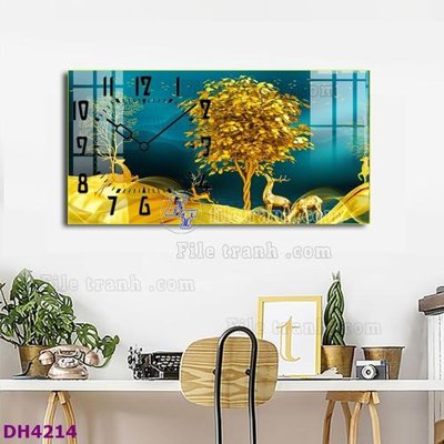 File ảnh File tranh đồng hồ tráng gương hươu nai hiện đại FDH4214 (gốc) dùng in Pano