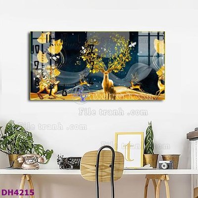 File tranh trang trí File tranh đồng hồ tráng gương hươu nai hiện đại FDH4215 (tải file gốc)