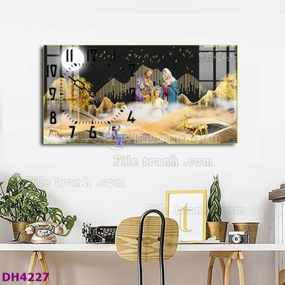 File tranh File tranh đồng hồ tráng gương hươu nai hiện đại FDH4227 (ảnh gốc) in trần 3D