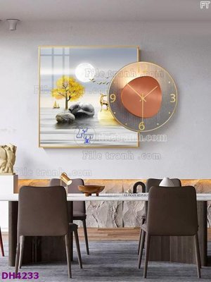 Download file gốc File tranh đồng hồ tráng gương kiểu mới DH4233 (in lụa) nghệ thuật
