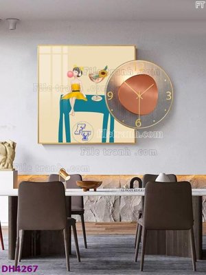File tranh File tranh đồng hồ tráng gương kiểu mới DH4267 (bản gốc) treo quán cafe