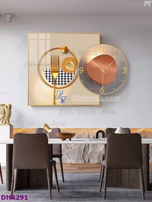 File in trần File tranh đồng hồ tráng gương kiểu mới DH4291 (bản gốc) hoa văn