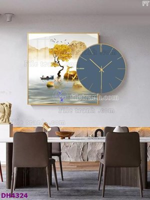 File in ấn File tranh đồng hồ tráng gương kiểu mới DH4324 (bản gốc) cao cấp
