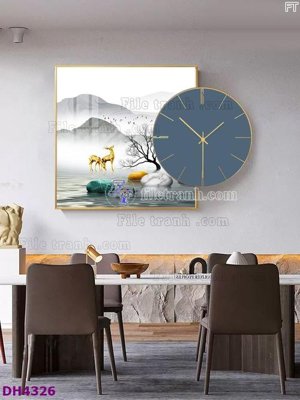 File in trần File tranh đồng hồ tráng gương kiểu mới DH4326 (file gốc) hoa văn 3D