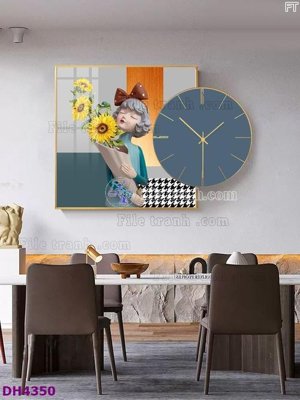 File in lụa File tranh đồng hồ tráng gương kiểu mới DH4350 (hoa văn) File tranh đồng hồ tráng gương kiểu mới DH4350