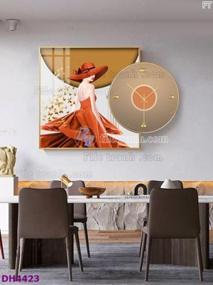 File tranh File tranh đồng hồ tráng gương kiểu mới DH4423 (ảnh gốc) in trần 3D