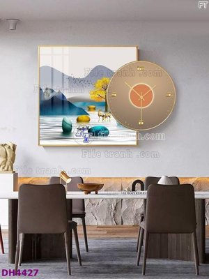 File in trần File tranh đồng hồ tráng gương kiểu mới DH4427 (file gốc) xuyên sáng