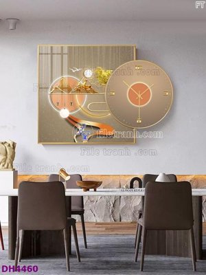 File tranh File tranh đồng hồ tráng gương kiểu mới DH4460 (bản gốc) treo quán cafe