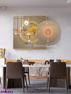 Tải file File tranh đồng hồ tráng gương kiểu mới DH4463 (gốc) chủ đề hoa sen