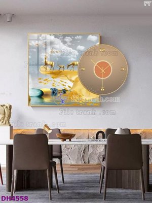 File gốc File tranh đồng hồ tráng gương kiểu mới DH4558 (in lụa) trang trí tường