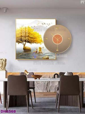 Tải file File tranh đồng hồ tráng gương kiểu mới DH4568 (gốc) chủ đề phong thủy