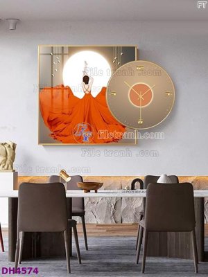 File gốc File tranh đồng hồ tráng gương kiểu mới DH4574 (in lụa) tranh thuận buồm