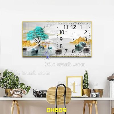 Download file gốc File tranh đồng hồ tráng gương DH609 (in lụa) tranh 3D