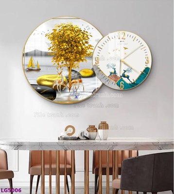File tranh gốc File tranh đồng hồ tráng gương tròn lồng ghép LG5006 (sắc nét từng chi tiết)