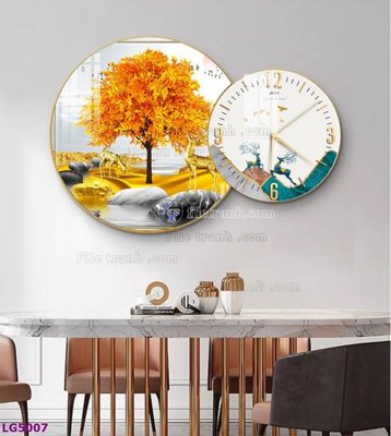 File tranh File tranh đồng hồ tráng gương tròn lồng ghép LG5007 (bản gốc) treo phòng ăn