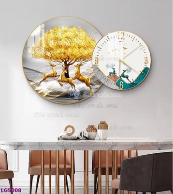 File gốc File tranh đồng hồ tráng gương tròn lồng ghép LG5008 (in lụa) trang trí tường