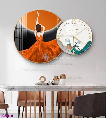 File in trần File tranh đồng hồ tráng gương tròn lồng ghép LG5010 (bản gốc) phong cảnh