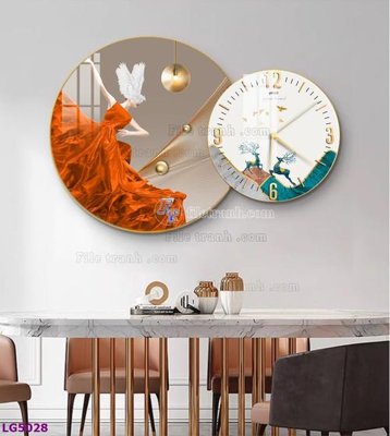 File gốc in ấn File tranh đồng hồ tráng gương tròn lồng ghép LG5028 chất lượng vượt trội