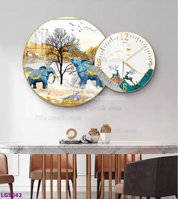 File tranh in tráng gương File tranh đồng hồ tráng gương tròn lồng ghép LG5042 (siêu nét)