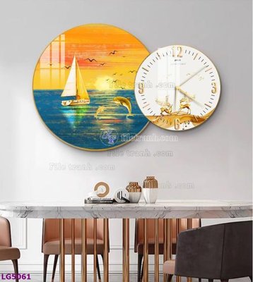 File tranh gốc File tranh đồng hồ tráng gương tròn lồng ghép LG5061 (bản quyền) độc đáo