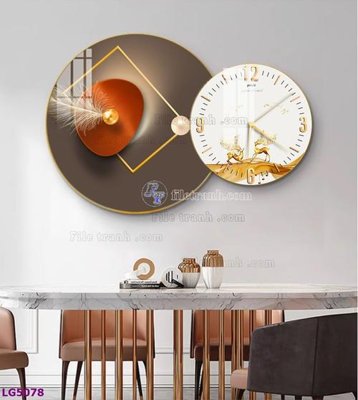 File gốc File tranh đồng hồ tráng gương tròn lồng ghép LG5078 (in lụa) tranh phong thủy
