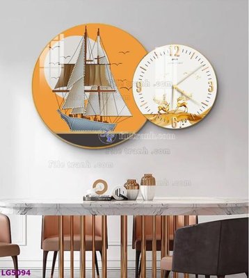 File tranh File tranh đồng hồ tráng gương tròn lồng ghép LG5094 (bản gốc) in canvas