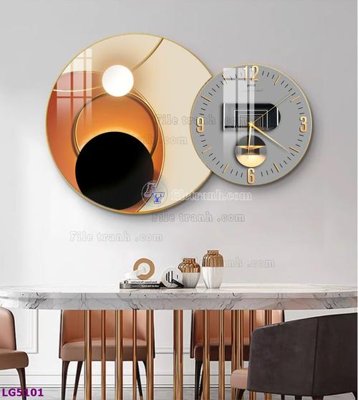 File tranh File tranh đồng hồ tráng gương tròn lồng ghép LG5101 (bản gốc) treo phòng ăn