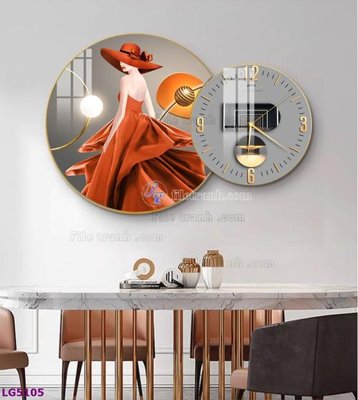 File tranh gốc File tranh đồng hồ tráng gương tròn lồng ghép LG5105 (bản đẹp) độc quyền