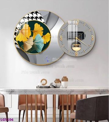 File gốc File tranh đồng hồ tráng gương tròn lồng ghép LG5106 (in tráng gương) hiện đại