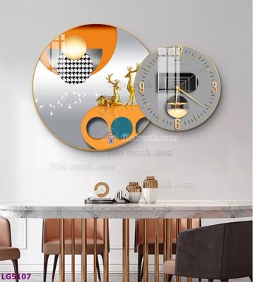 Download file gốc File tranh đồng hồ tráng gương tròn lồng ghép LG5107 (in lụa) hoa lá