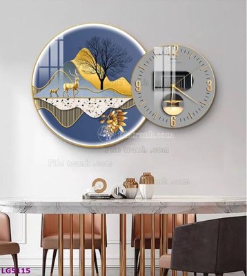 File gốc File tranh đồng hồ tráng gương tròn lồng ghép LG5115 (in mica) trang trí