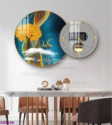 File gốc File tranh đồng hồ tráng gương tròn lồng ghép LG5128 (phong cách) cổ điển