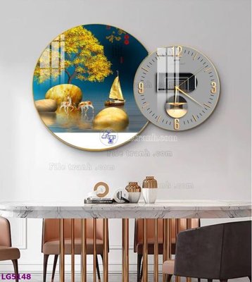 File in ấn File tranh đồng hồ tráng gương tròn lồng ghép LG5148 (bản gốc) chất lượng cao