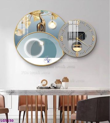 Download file gốc File tranh đồng hồ tráng gương tròn lồng ghép LG5150 (in lụa) hoa lá